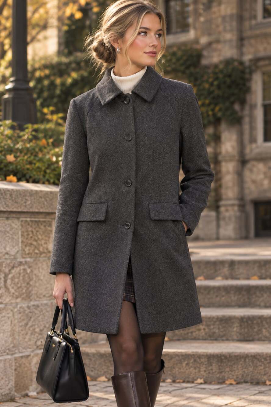 Theory S Siegrid Smitten Charcoal Gray Wool Blend Long Coat Women Small Academia